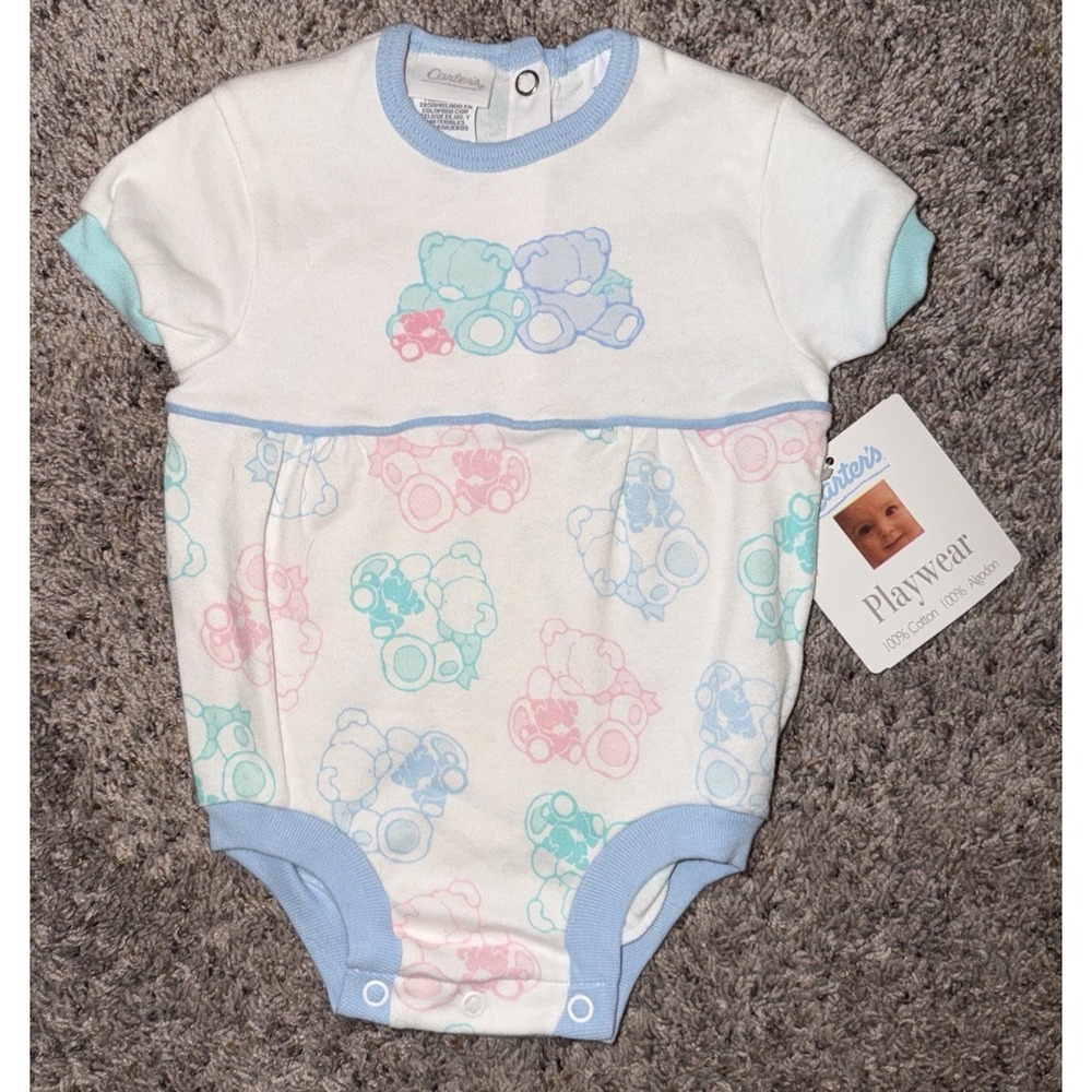 Vintage Carter's 0-3 Months Teddy Bear Romper NWT‎ Pastel Bears Baby 100% Cotton
